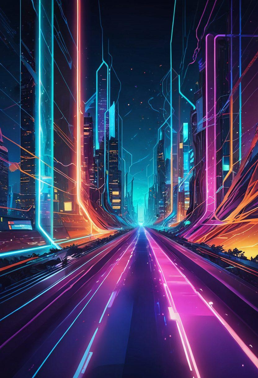 A modern digital landscape with interconnected glowing pathways, illustrating vibrant links leading to various web pages. Some pathways should resemble bookmarks and hyperlinks shimmering with energy. The background should feature a mix of abstract futuristic design elements, symbolizing the evolution of the internet. Painting. vibrant colors. dynamic composition.